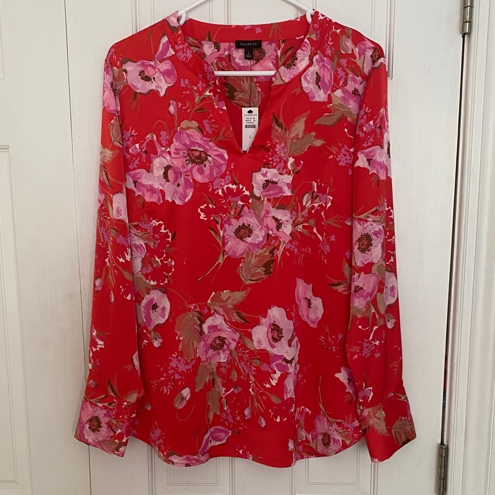 Talbots Red and Pink Floral Blouse